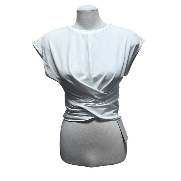 Halara Short Cap Sleeve Tie Wrap Waist Casual Shirts Sz Large White Stretchy - Picture 1 of 10